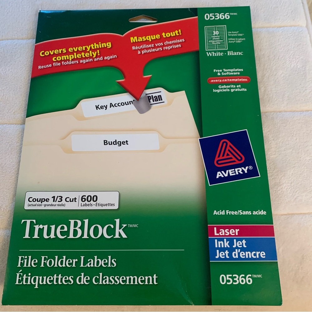 Sealed. 600 labels for file folders. Printable